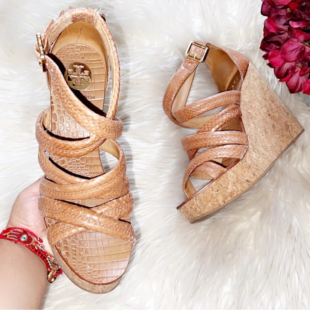 TORY BURCH Snake Print Wedge Sandal
